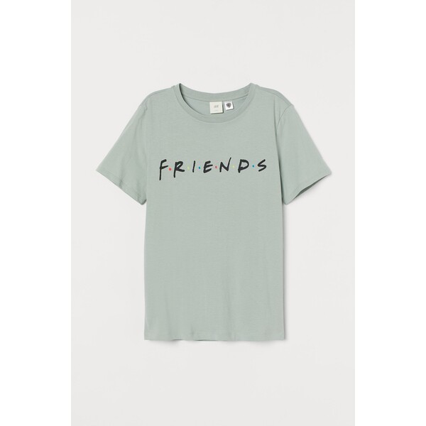 H&M T-shirt z motywem - Okrągły dekolt - Krótki rekaw - 0762470397 Jasnozielony/Friends