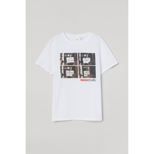 H&M T-shirt z motywem - Okrągły dekolt - Krótki rekaw - 0762470397 Biały/To właśnie miłość