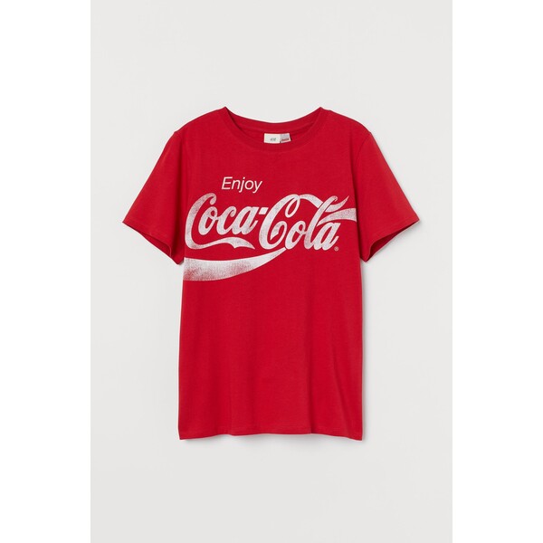 H&M T-shirt z motywem - Okrągły dekolt - Krótki rekaw - 0762470397 Czerwony/Coca-Cola