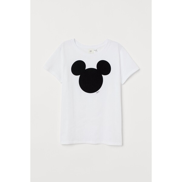 H&M T-shirt z motywem - Okrągły dekolt - Krótki rekaw - 0762470397 Biały/Myszka Miki