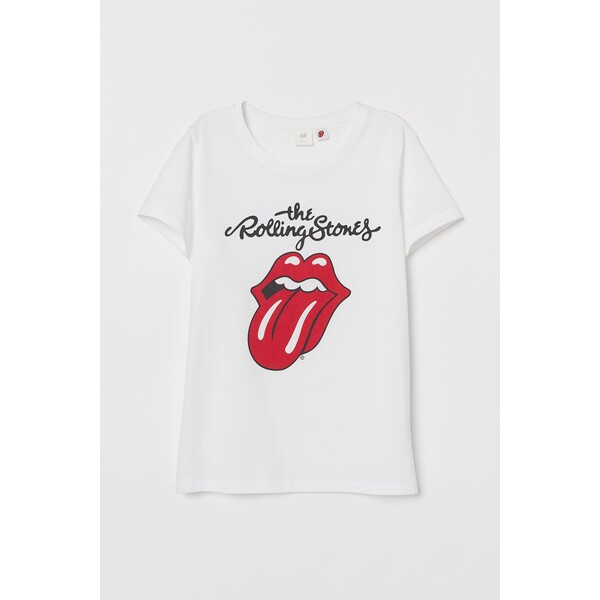 H&M T-shirt z motywem - Okrągły dekolt - Krótki rekaw - 0762470397 Biały/Rolling Stones