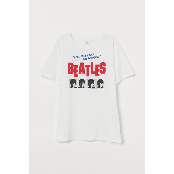 H&M T-shirt z motywem - Okrągły dekolt - Krótki rekaw - 0762470397 Biały/The Beatles