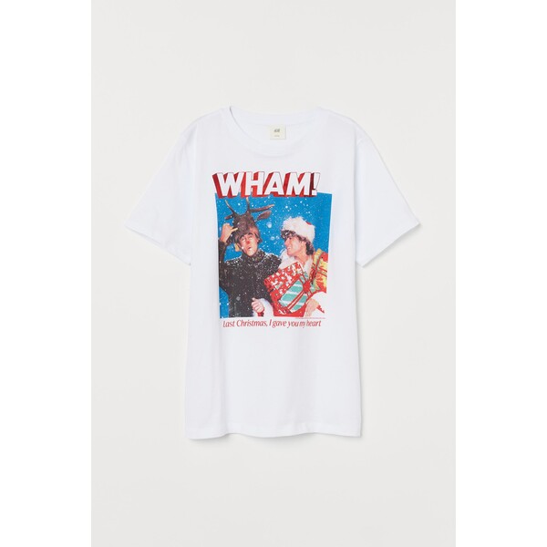 H&M T-shirt z motywem - Okrągły dekolt - Krótki rekaw - 0762470397 Biały/Wham!