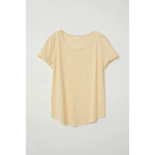 H&M T-shirt z okrągłym dekoltem 0554598001 Żółty/Białe paski