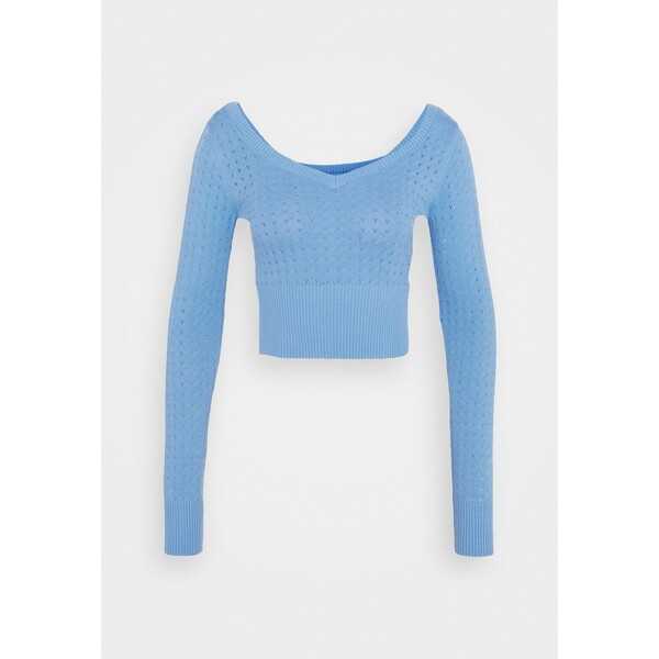 Glamorous CARE POINTELLE CROP WITH LONG SLEEVES AND V NECK Sweter alaskan blue GL921I037