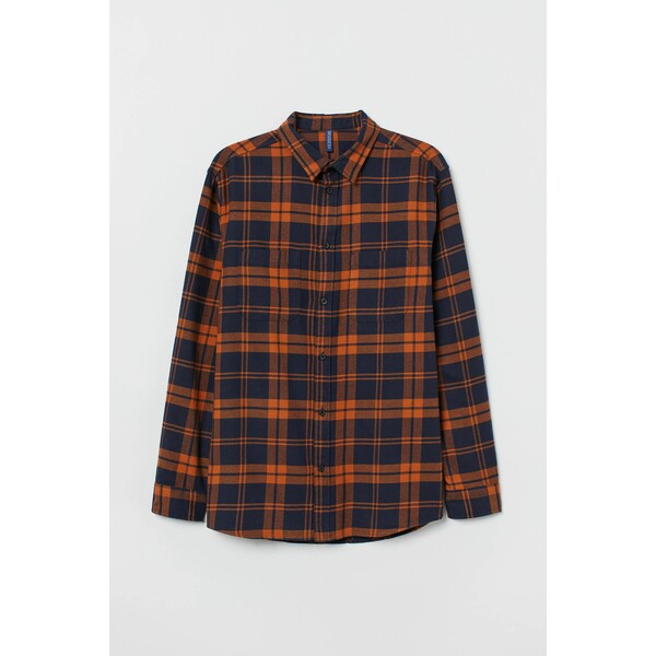 H&M Koszula z bawełnianej flaneli 0743840027 Ciemnoniebieski/Pomarańczowy