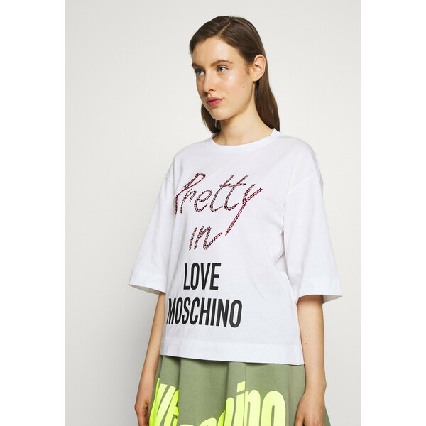 Love Moschino T-shirt z nadrukiem optical white LO921D05L