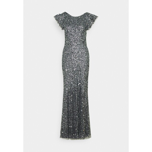 Maya Deluxe FLUTTER SLEEVE ALL OVER SEQUIN MAXI DRESS WITH DIP BACK Suknia balowa charcoal M2Z21C06P