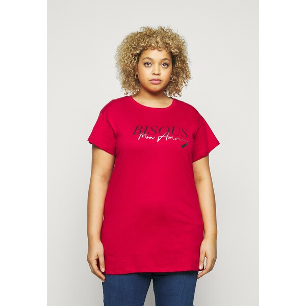 New Look Curves BISOUS LIPSTICK T-shirt z nadrukiem bright red N3221D0FX
