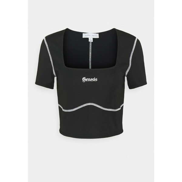 NU-IN TONI DREHER X nu-in GENESIS CONTRAST STITCH SQUARE NECK TOP T-shirt z nadrukiem black/white NUF21D005