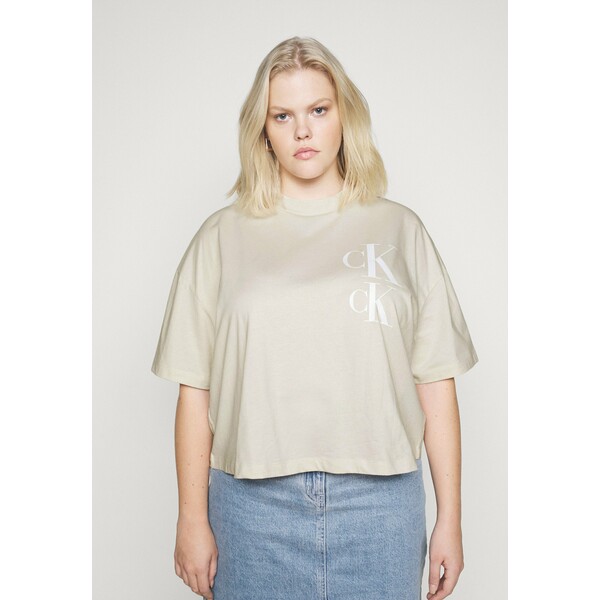 Calvin Klein Jeans Plus OVERSIZED TEE T-shirt z nadrukiem soft cream C2Q21D00B