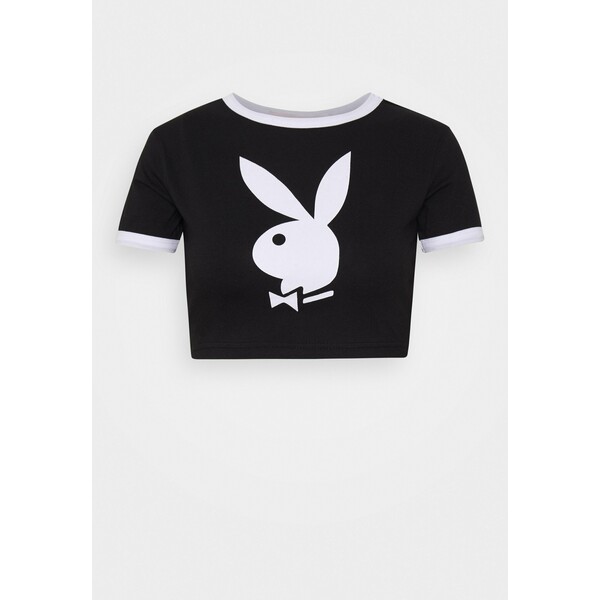 Missguided Petite PLAYBOY RINGER DETAIL SLOGAN T-shirt z nadrukiem black M0V21D061
