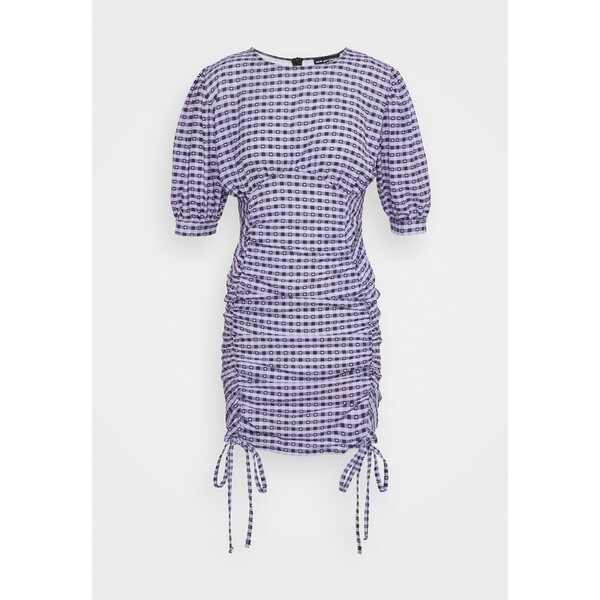 NEW girl ORDER GINGHAM RUCHED MINI DRESS Sukienka etui purple NEM21C011