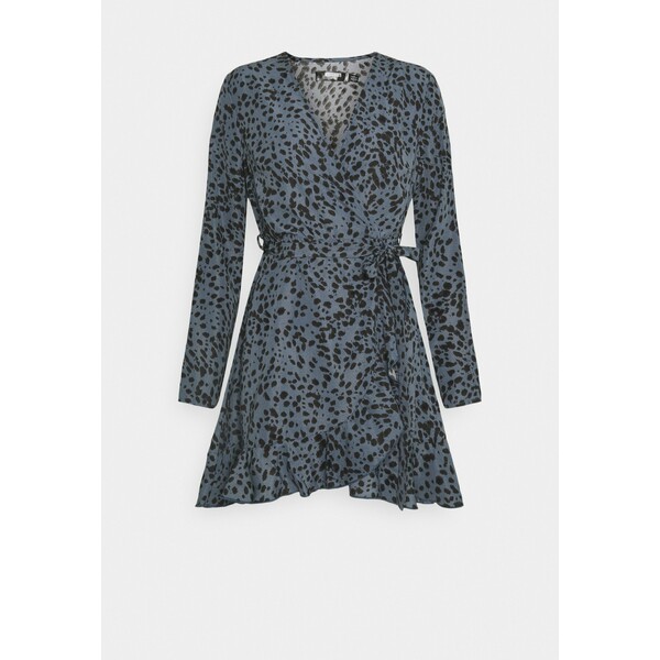 Missguided Petite RUFFLE WRAP DRESS DALMATIAN Sukienka letnia slate blue M0V21C0GL