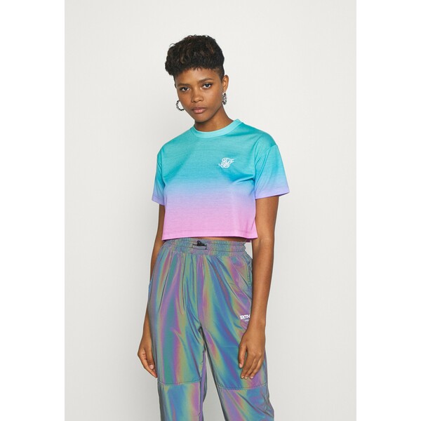 SIKSILK FADE CROP TEE T-shirt z nadrukiem turquoise/pink SIF21D013