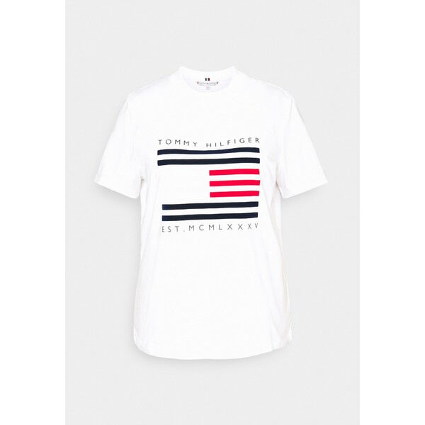 Tommy Hilfiger Curve REGULAR FLAG STRIPE TEE T-shirt z nadrukiem white TOY21D006