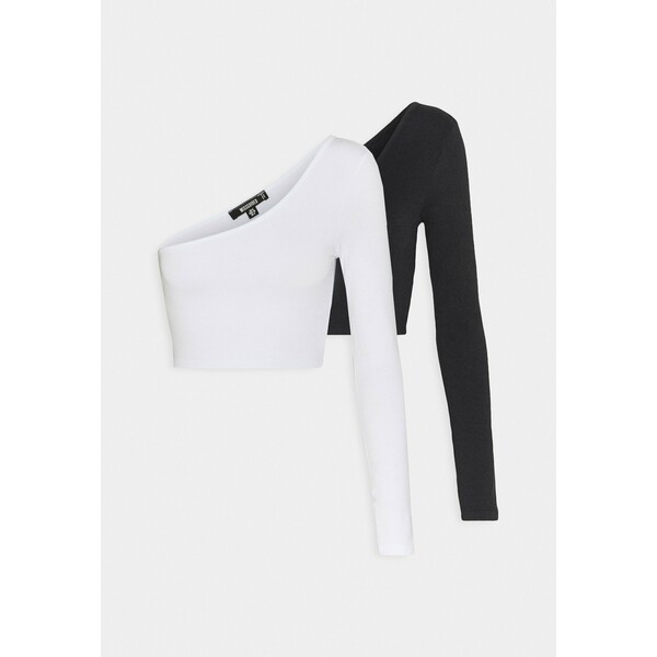Missguided ONE SHOULDER CROP 2 PACK Bluzka z długim rękawem black/white M0Q21D0KD
