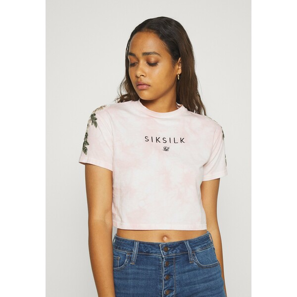 SIKSILK TYE DYEFLORAL CROP TEE T-shirt z nadrukiem pink SIF21D00O