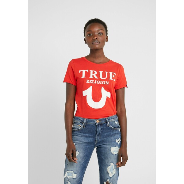 True Religion CREW LOGO PUFFY T-shirt z nadrukiem red TR121D075