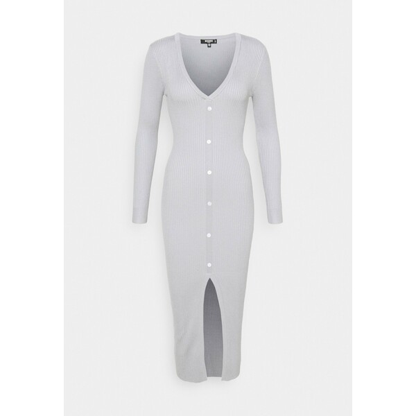 Missguided Petite V NECK BUTTON FRONT DRESS Sukienka dzianinowa grey M0V21C0H3