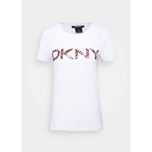 DKNY PRINTED LOGO BEADED T-shirt z nadrukiem white DK121D034