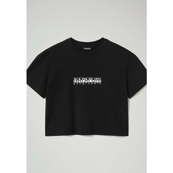 Napapijri S-BOX CROPPED T-shirt z nadrukiem black 041 NA621D04P