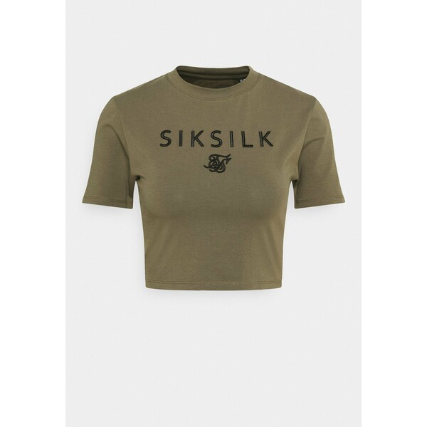 SIKSILK EMBROIDERED CROP TEE T-shirt z nadrukiem khaki SIF21D02F