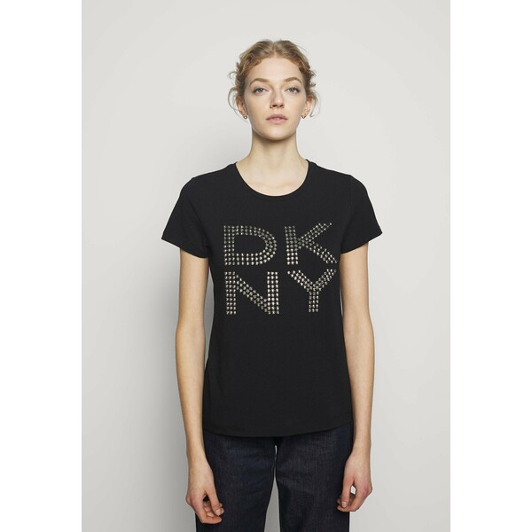 DKNY STUD LOGO T-shirt z nadrukiem black DK121D02M