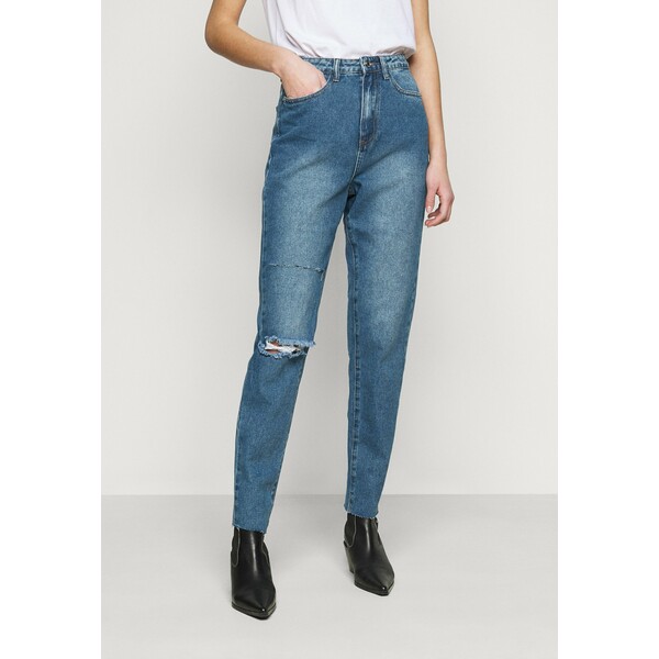 Missguided Tall DOUBLE KNEE RIP RIOT MOM Jeansy Straight Leg blue MIG21N02U