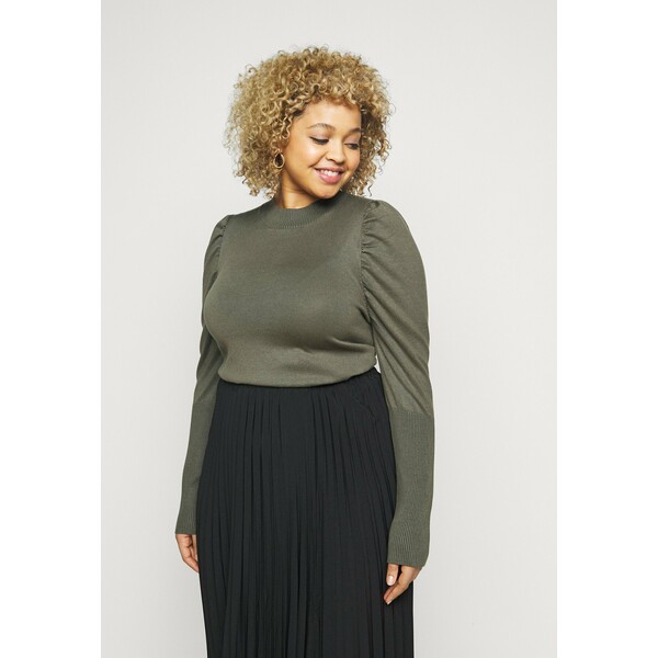 Glamorous Curve CROPPED JUMPER WITH RIBBED HEMS PUFF LONG SLEEVES Sweter forest GLA21I011