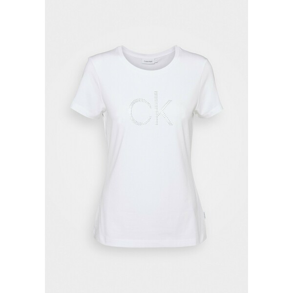 Calvin Klein SLIM FIT DIAMANTE TEE T-shirt z nadrukiem bright white 6CA21D02W