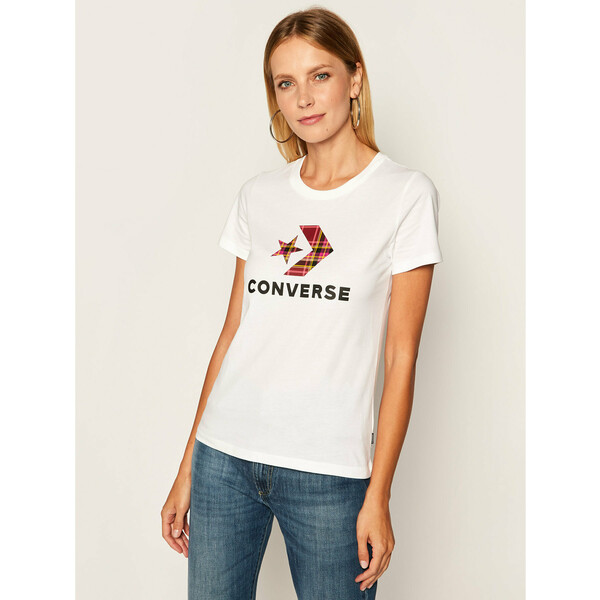 Converse T-Shirt Star Chevron Plaid Infill 10020874-A01 Biały Regular Fit