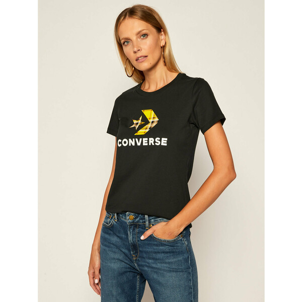 Converse T-Shirt Star Chevron Plaid Infill 10020874 Czarny Regular Fit