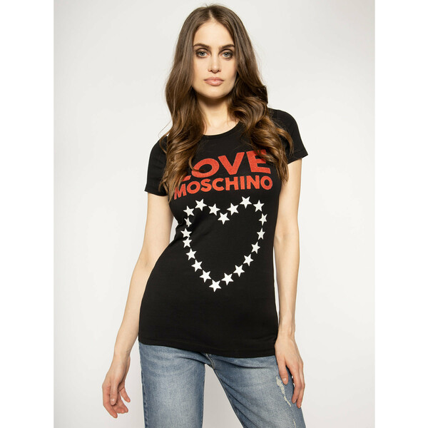 LOVE MOSCHINO T-Shirt W4F7356E 1698 Czarny Regular Fit