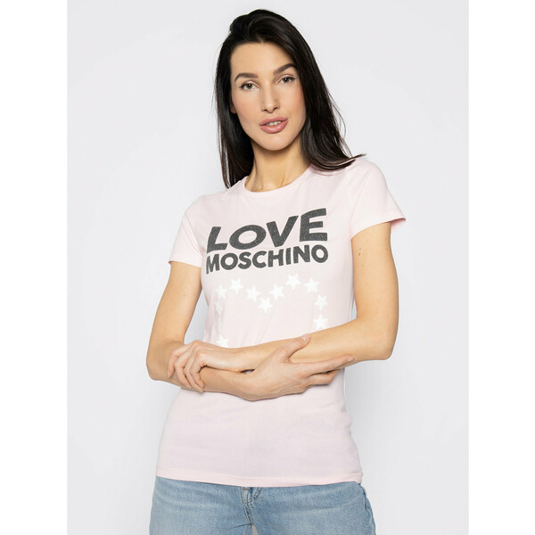 LOVE MOSCHINO T-Shirt W4F7356E 1698 Różowy Regular Fit