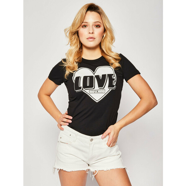 LOVE MOSCHINO T-Shirt W4F7357E 1698 Czarny Regular Fit