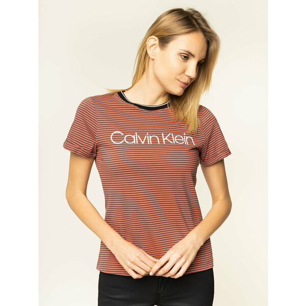 Calvin Klein T-Shirt Thin Stripe K20K201613 Pomarańczowy Regular Fit