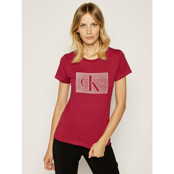 Calvin Klein Jeans T-Shirt Distressed Monogram J20J212285 Bordowy Regular Fit