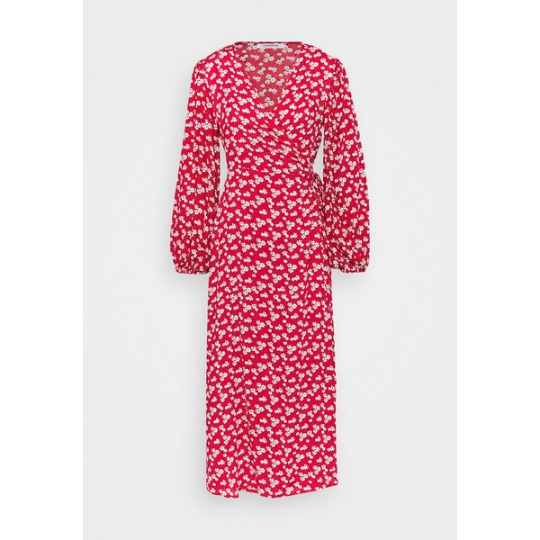 Glamorous LONG SLEEVE WRAP DRESS WITH V NECK Długa sukienka red / white GL921C0MK