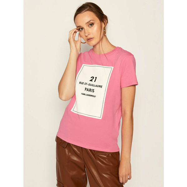 KARL LAGERFELD T-Shirt Square Address Logo 205W1711 Różowy Regular Fit