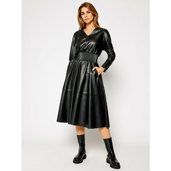 KARL LAGERFELD Sukienka skórzana Faux Leather 206W1903 Czarny Waisted Fit