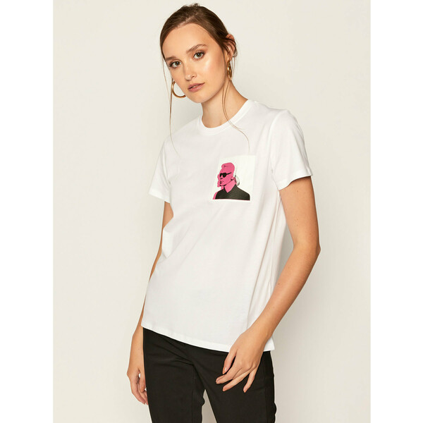 KARL LAGERFELD T-Shirt Double Print 205W1716 Biały Regular Fit
