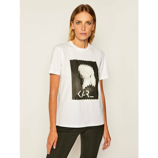 KARL LAGERFELD T-Shirt Legend Print 205W1718 Biały Regular Fit