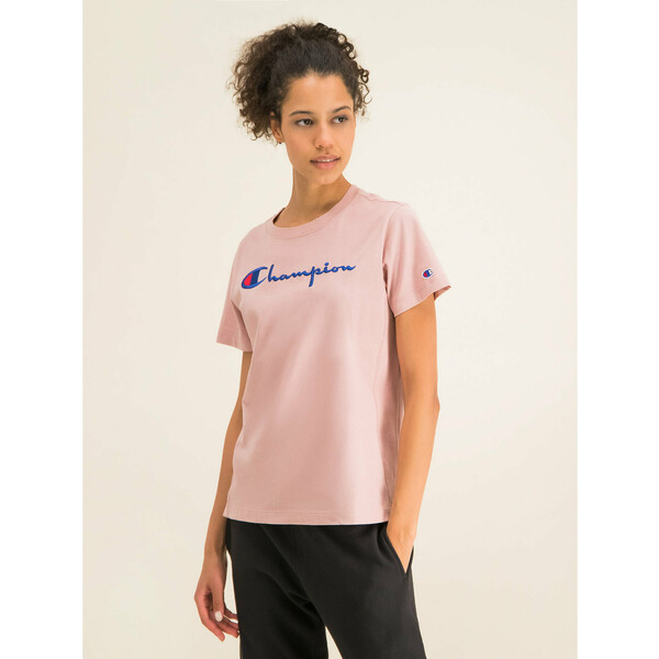 Champion T-Shirt Script Logo 110992 Różowy Regular Fit