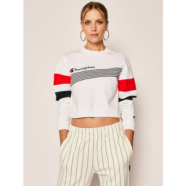 Champion Bluza Graphic Stripe And Colour Block Cropped 112761 Biały Regular Fit