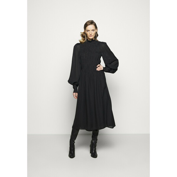 Victoria Beckham LONG SLEEVE SMOCKED MIDI Sukienka letnia black V0921C00D
