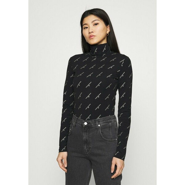 Calvin Klein Jeans LOGO STRETCH ROLL NECK Bluzka z długim rękawem black C1821D0EB
