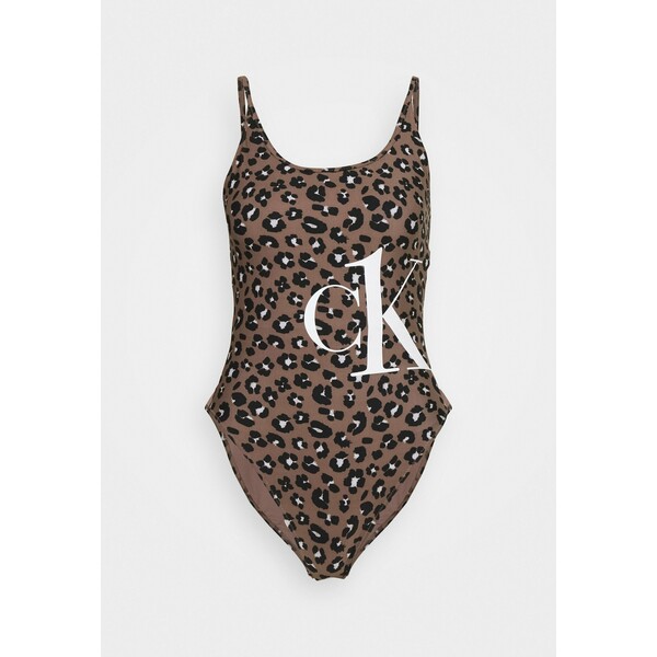 Calvin Klein Swimwear SCOOP BACK ONE PIECE PRINT Kostium kąpielowy brown/black C1781G00W