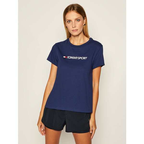 Tommy Sport T-Shirt Mix Chest Logo Top S10S100445 Granatowy Regular Fit