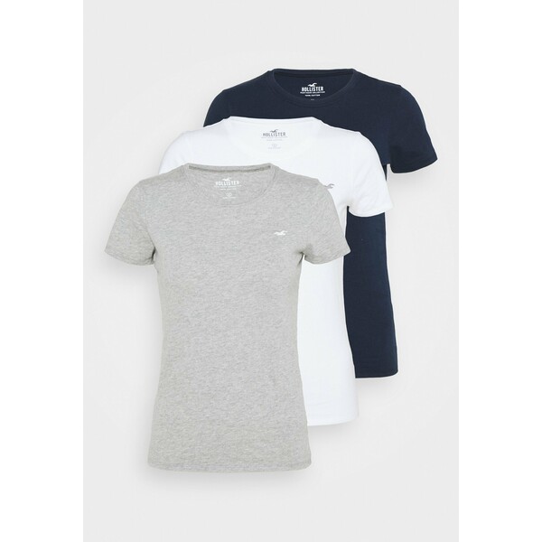 Hollister Co. SLIM CREW 3 PACK T-shirt z nadrukiem white/grey/navy H0421D0AF